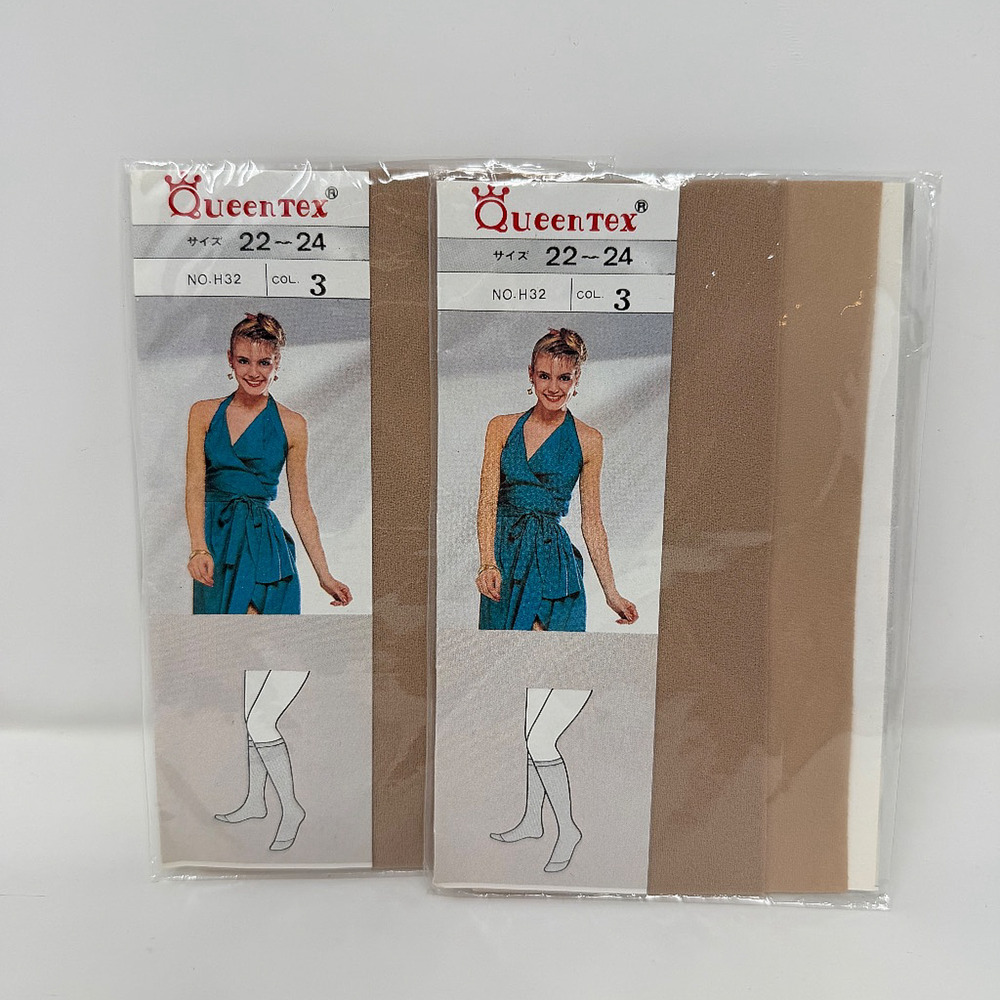 Queentex H32 Vintage Sheer Nylon Knee-High Stockings Lot 2 Size 22-24